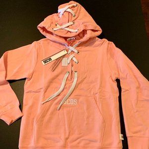 GCDS Ladies FULL CORSET Hoodie Sweater Pink Coral ROSA Lace up Hoodie size SMALL